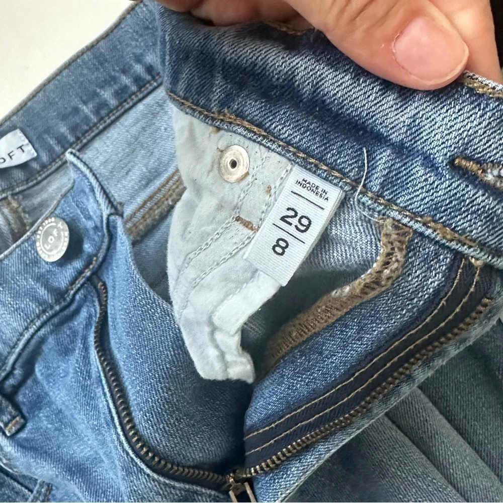 LOFT Jean Shorts with White Embroidered Side Accents, EUC